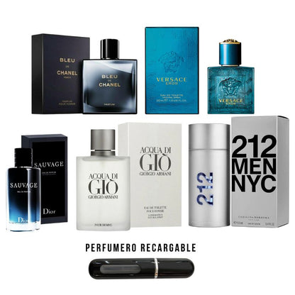 0211 -5 PERFUMES + 1 REGALO (212 - sauvage - Bleu - Versace - acqua de dior + perfumero)