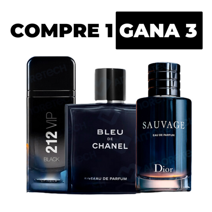 KIT 3 Perfumes Importados - Sauvage Dior | Bleu de Chanel | 212 VIP Black + Regalo Exclusivo [ÚLTIMAS UNIDADES 🚨] - 100ml